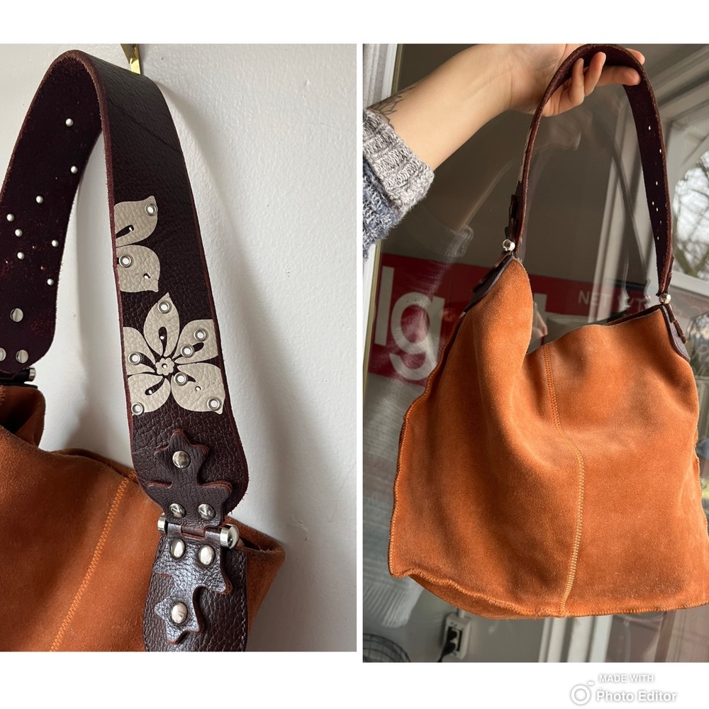 FLOWER STRAP ORANGE LEATHER BAG